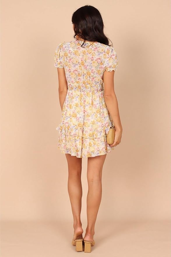 Petal & Pup Indah Tie Front Frill Mini Dress in Yellow Floral