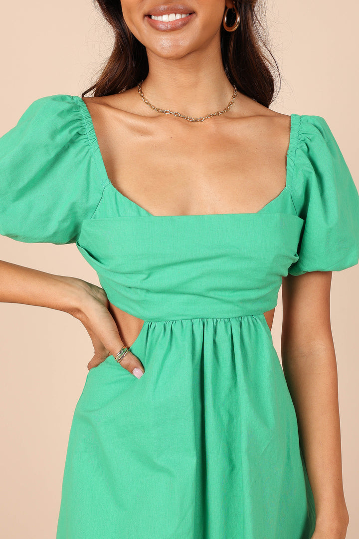 Petal & Pup Jeanelle Bust Pleat Cutout Mini Dress in Green