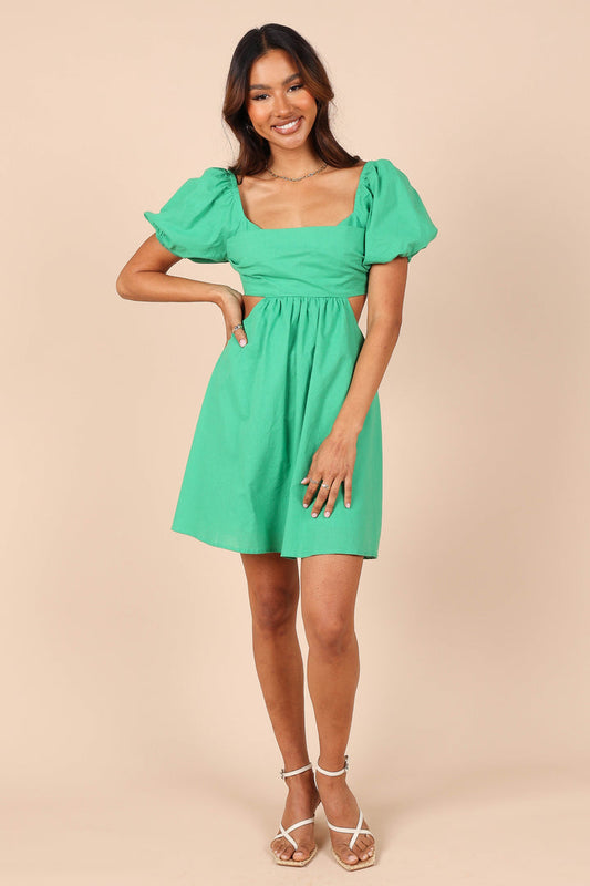 Petal & Pup Jeanelle Bust Pleat Cutout Mini Dress in Green